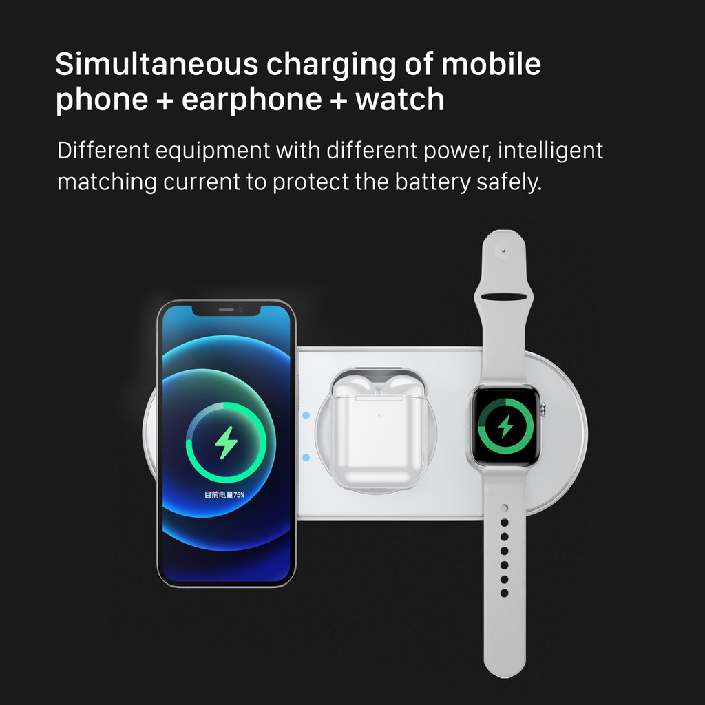 KiiP V6 Wireless Charger Pad 3in1 Fast Charging Iphone Samsung Watch