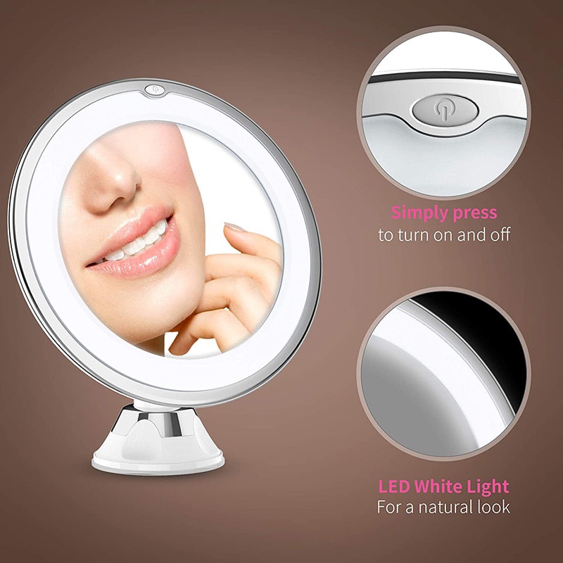 LED kaca cermin makeup Make Up Zoom pembesar 10X Mirror dengan lampu Kaca alat rias kecantikan salon 10X LED Mirror Makeup Mirror Flexible Mirror illuminated Magnifying Vanity Mirrors with Light Make up Miroir Bathroom Mirrors