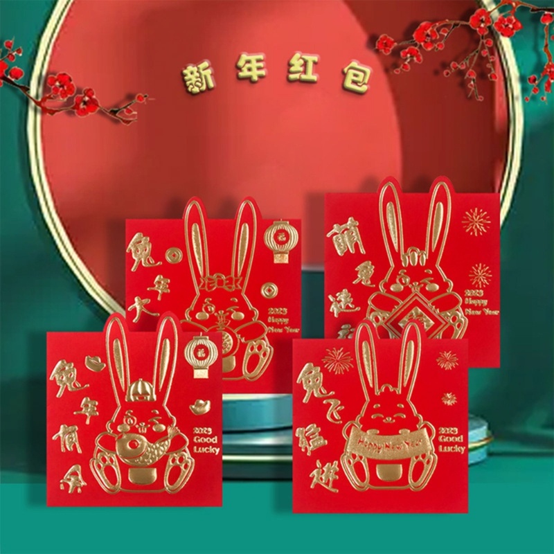 Zzz 2023 4pcs / set Amplop Angpao Lipat Motif Kelinci Warna Merah Untuk Tahun Baru Cina / Imlek