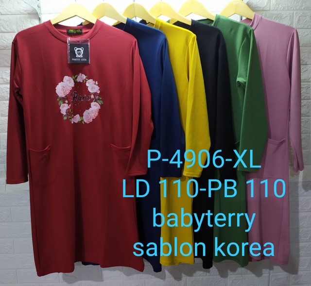 Tunik panjang import bahan babyterry ld 110cm