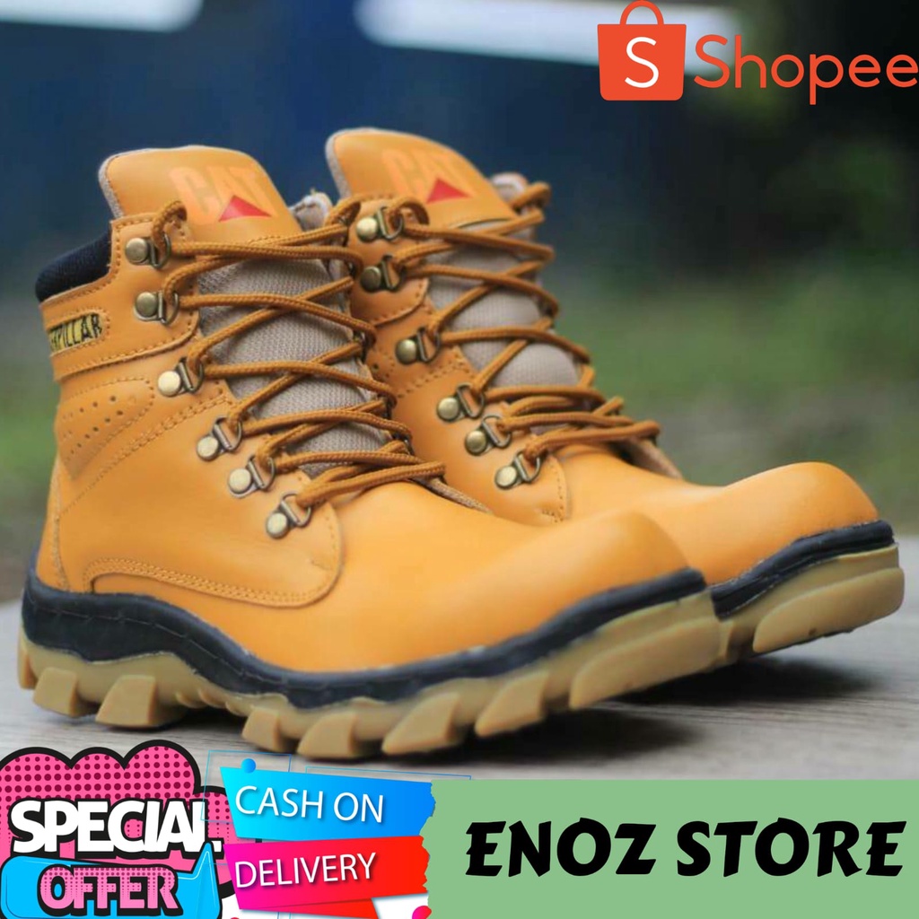 ENOZ X JAGUAR - Sepatu Boots Safety Pria Ujung Besi Kulit Asli Touring Adventure Kerja Lapangan Cowo Keren Macho Kuat Nyaman