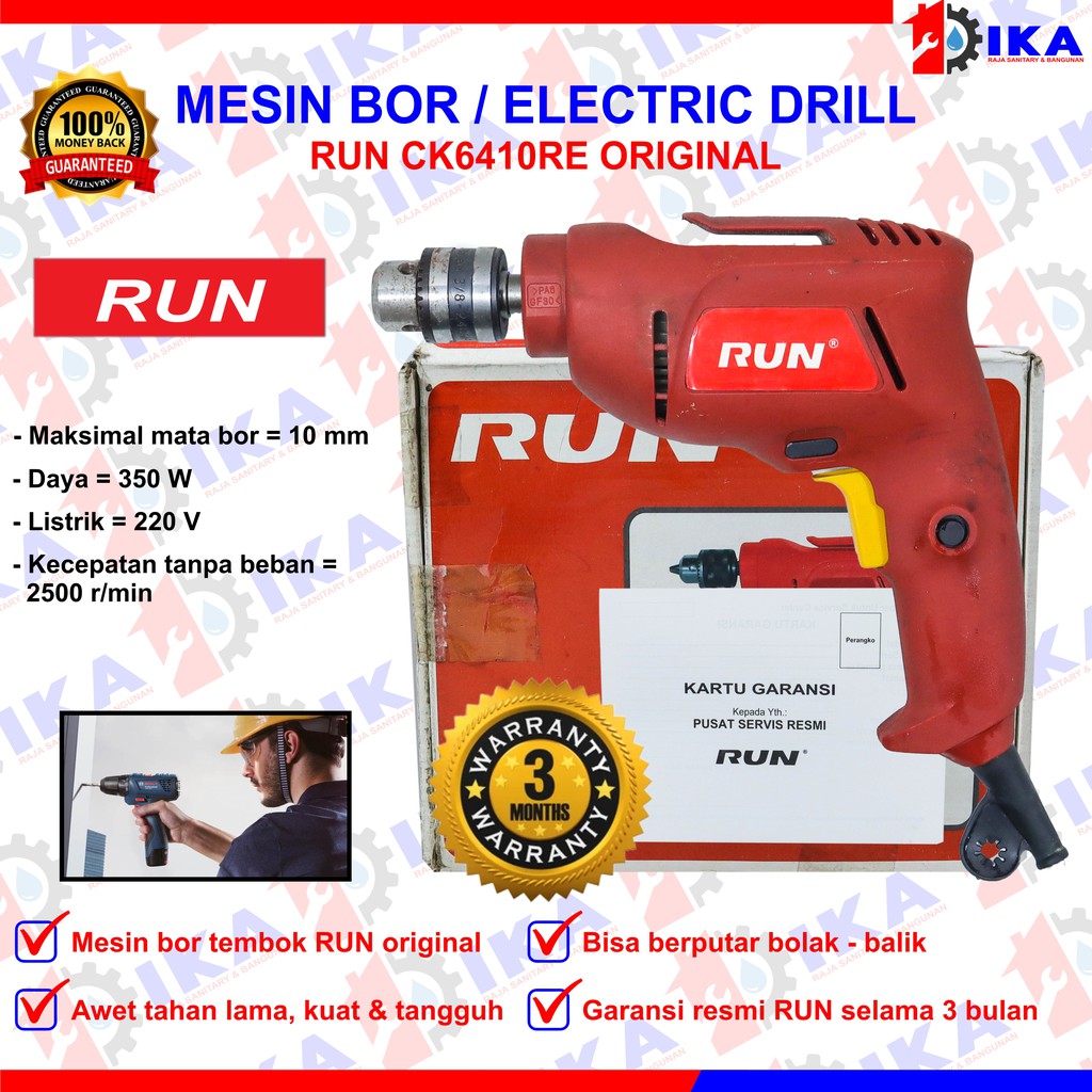 Mesin Bor RUN Impact Drill 10mm 13mm Set Reversible Mesin Bor Tangan Listrik