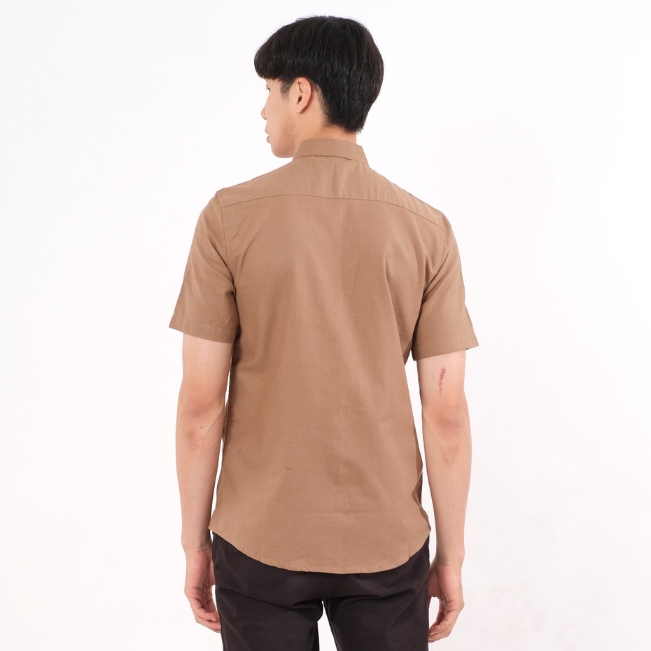 SANVANINA Kemeja Lengan Pendek Pria Slim Fit Khaki | Short Basic Rami E-1507F