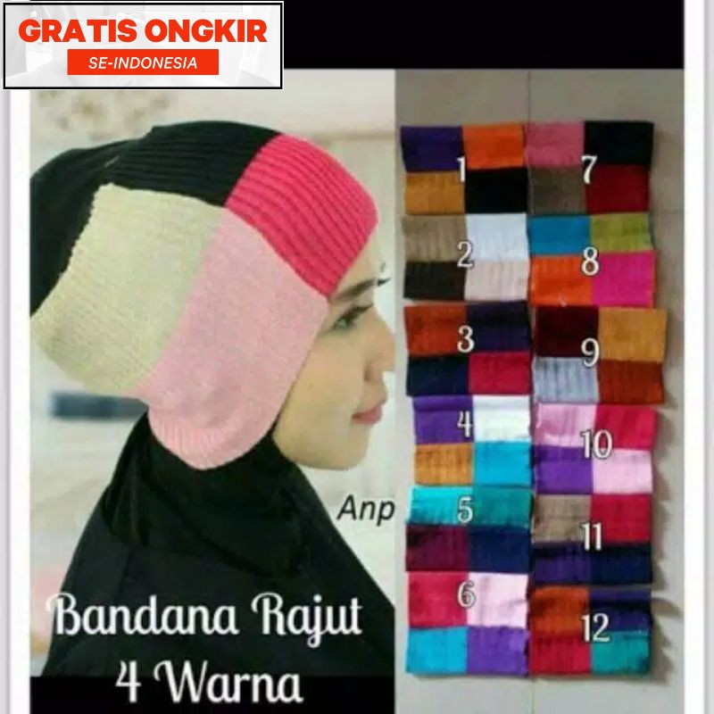 Ciput bandana rajut empat warna Inner hijab Ciput rajut premium Ciput kaos premium Daleman kerudung 