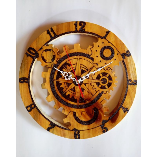 Jam Dinding Kayu Asli Model Gerigi