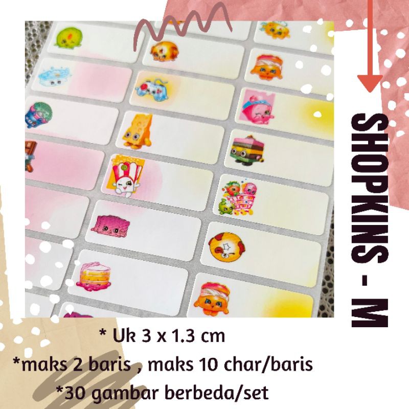 

STICKER LABEL NAMA ANTI AIR - MOTIF SHOPKINS / WATERPROOF NAME STICKER