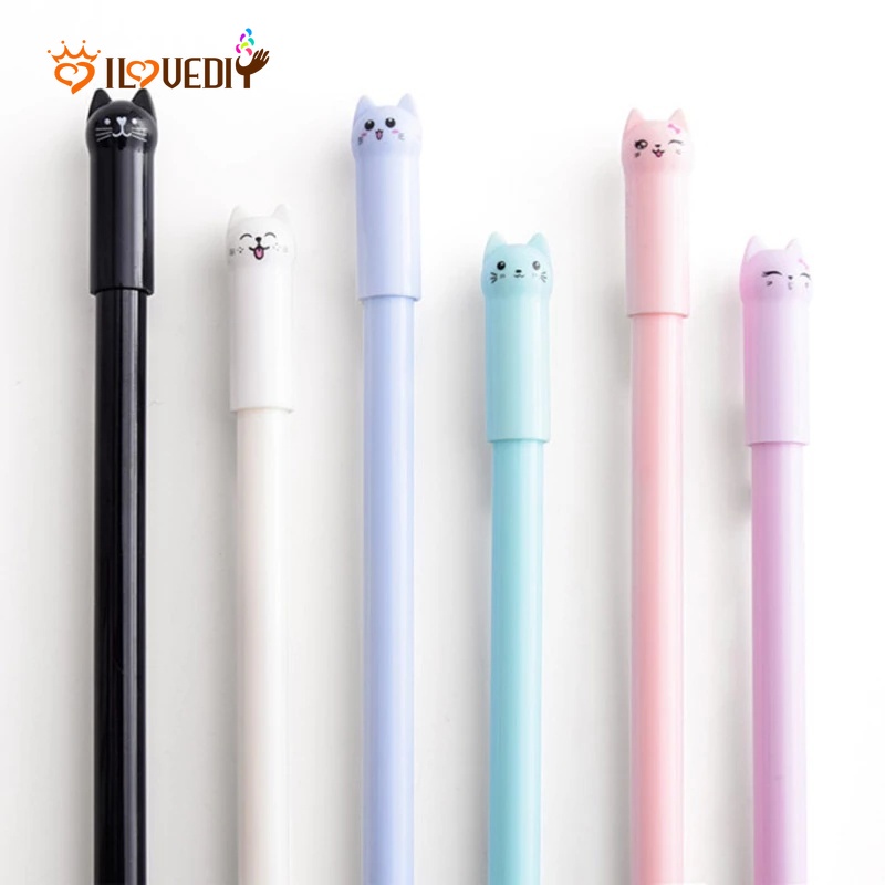 1pc Pulpen Gel Desain Kartun Kucing Lucu Untuk Sekolah / Kantor