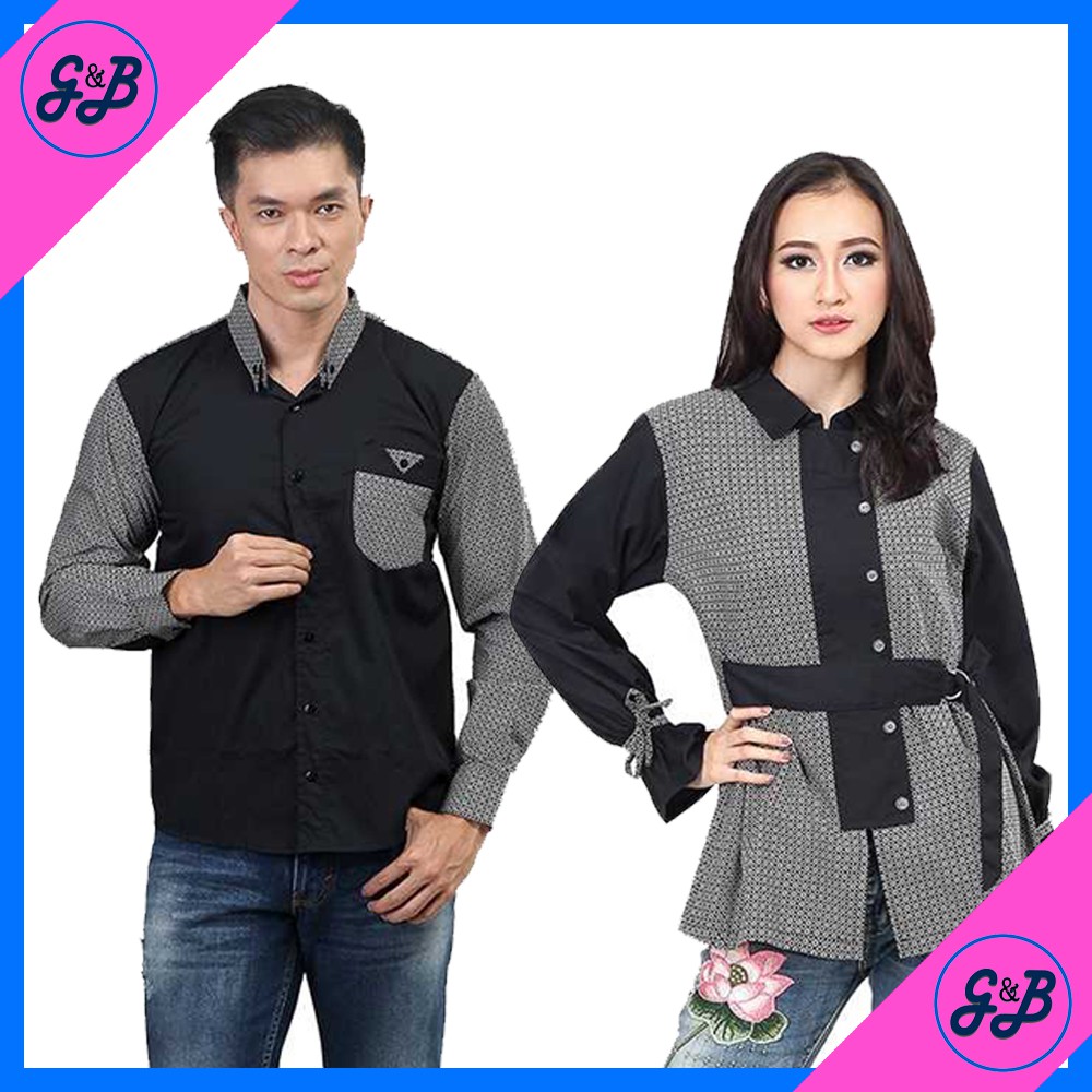  Baju  Kemeja  Couple  Pasangan Lucu Warna  Hitam  Abu 100 