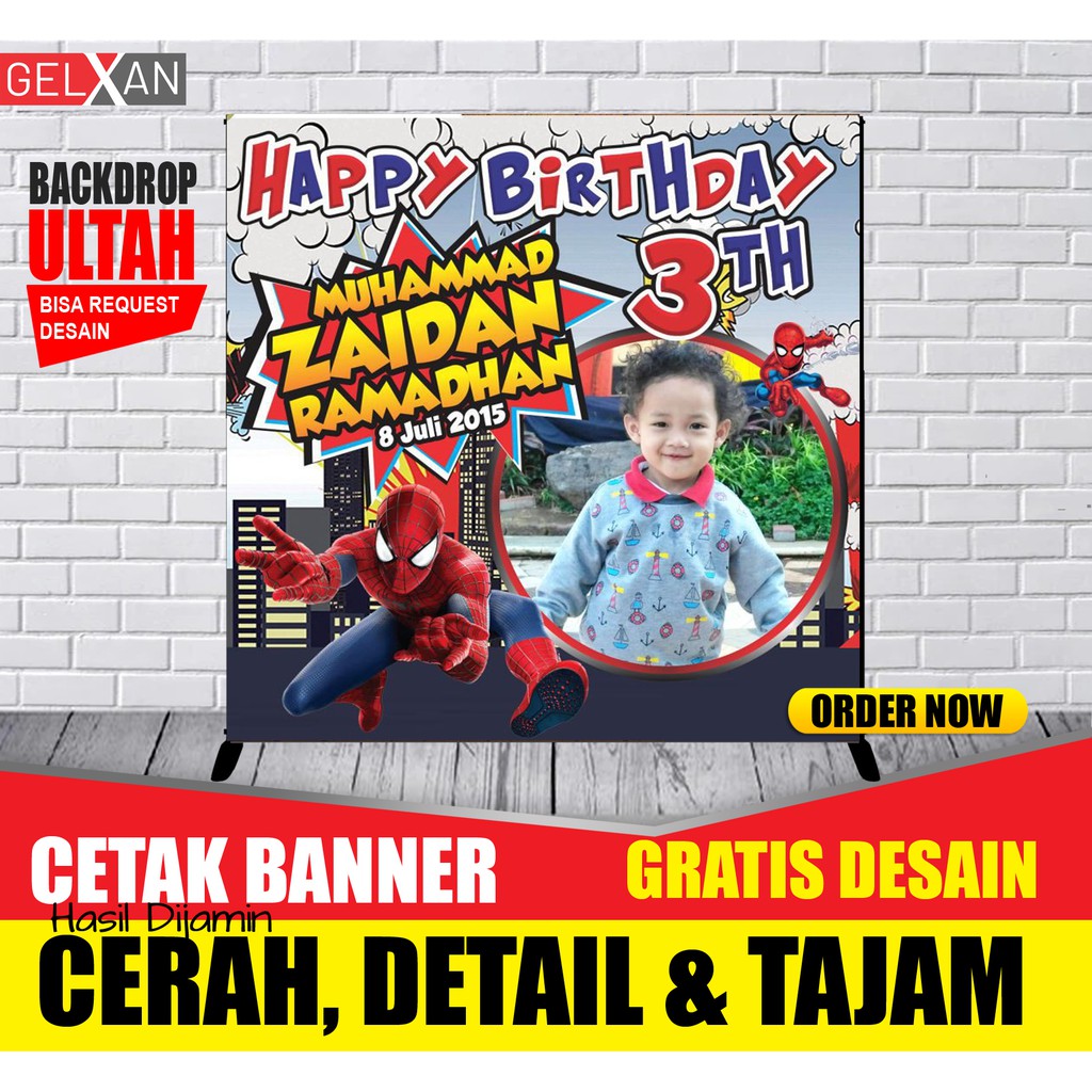Banner Backdrop Ulang Tahun Anak - Spanduk Banner Ultah Spiderman