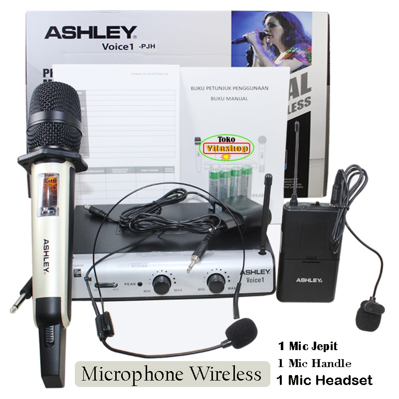 MIC ASHLEY VOICE-1 PJH / MICROPHONE PEGANG + CLIP ON/ MIC HEADSET