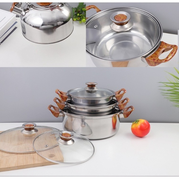 COD Panci Set Teflon frypan Wajan Teko Stainless Steel Panci Set 12+1 Serbaguna Panci Set Stainless Steel TG-6