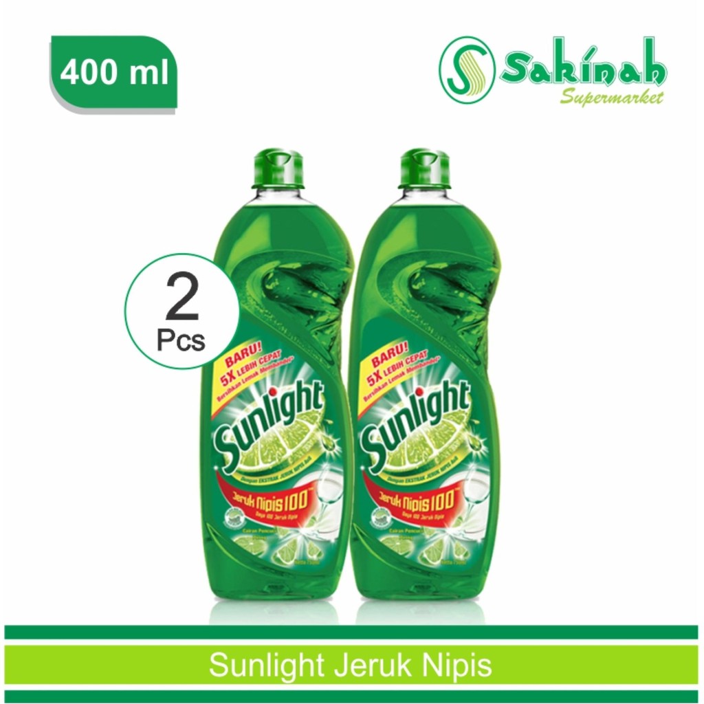 Sunlight Sabun Cuci Piring Jeruk Nipis  400ml Botol (2pcs)