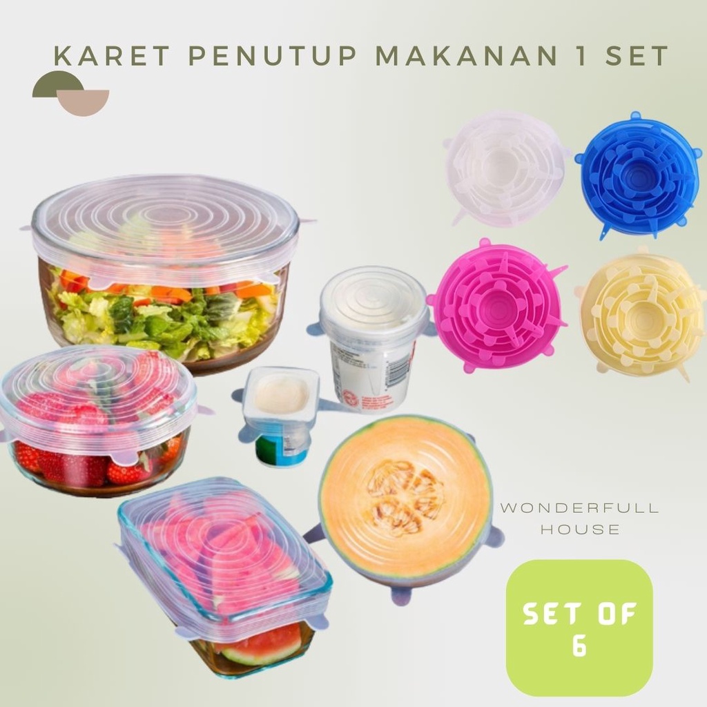 Karet Penutup Makanan / Pembungkus Makanan / Penutup Elastis Set 6pcs