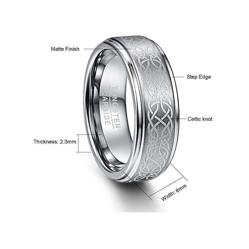 Cincin Tungsten Carbide Original Plating Laser Knot Celtic Brushed Premium High Quality