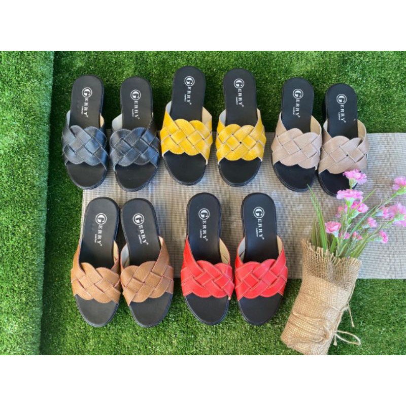 sandal kulit model anyam wedges 3cm