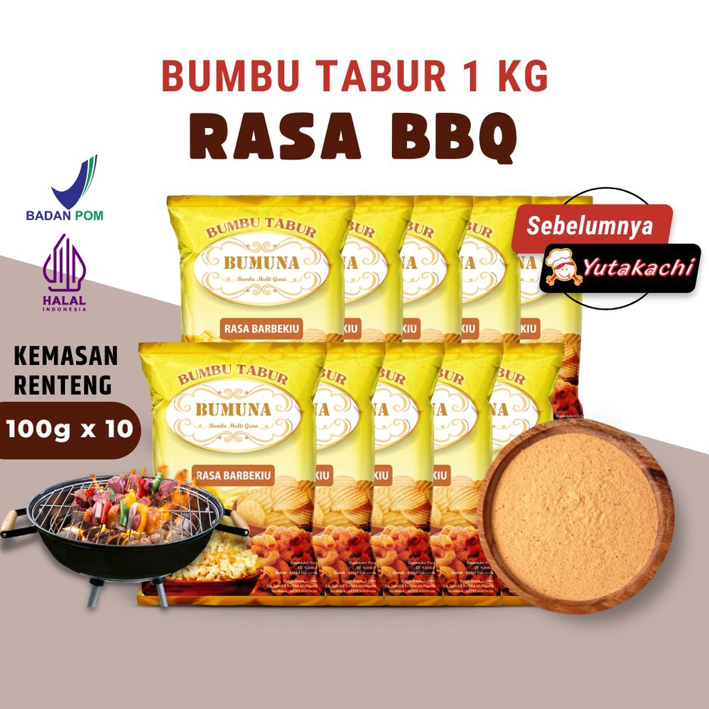 

Bumbu Tabur Renteng Rasa BBQ 1Kg (100gr x 10pcs) BUMUNA / Premium Bubuk Tabur Barbeque Bumbu Keripik Kentang Lidi Ayam Makaroni Jamur Tahu Penyedap Rasa 1 kg (balado/bbq/pedas manis/jagung bakar/keju) Pusat Bumbu