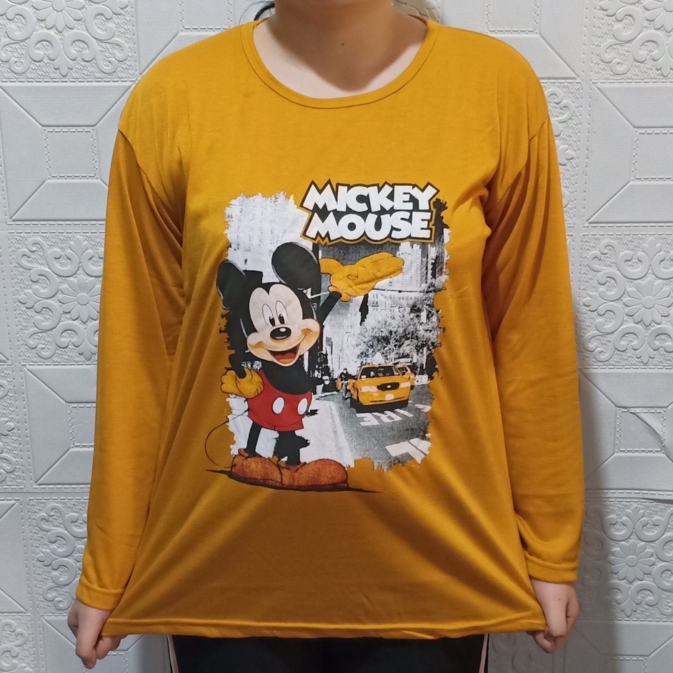 KAOS ATASAN LENGAN PANJANG  WANITA JUMBO XXL MOTIF MICKEY/KAOS LENGAN PANJANG/OBLONG WANITA MODIS/KA