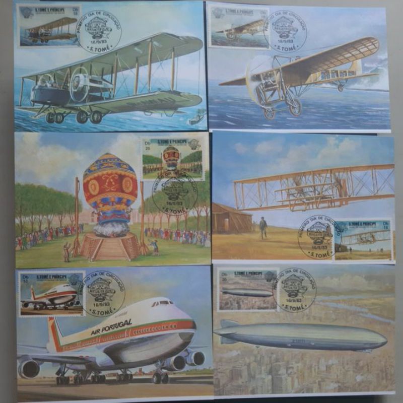 

Perangko Prangko S Tome Principe Maxi Card Classic airplane set 6 kartu pos