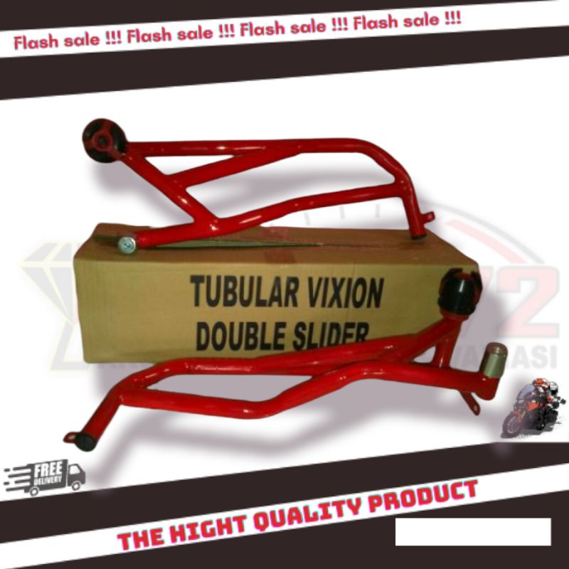 Tubular Crashbar VIXION Model Double Slider Plus Jalu Agna Full Hitam Old V-ixion Dan New V-IXION / 