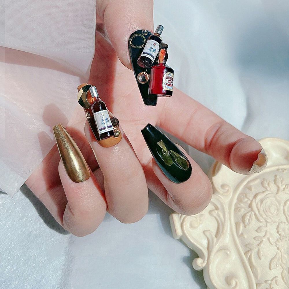 Mxbeauty Ornamen Perhiasan Bentuk Botol Anggur Merah Gaya Retro Untuk Dekorasi Nail Art