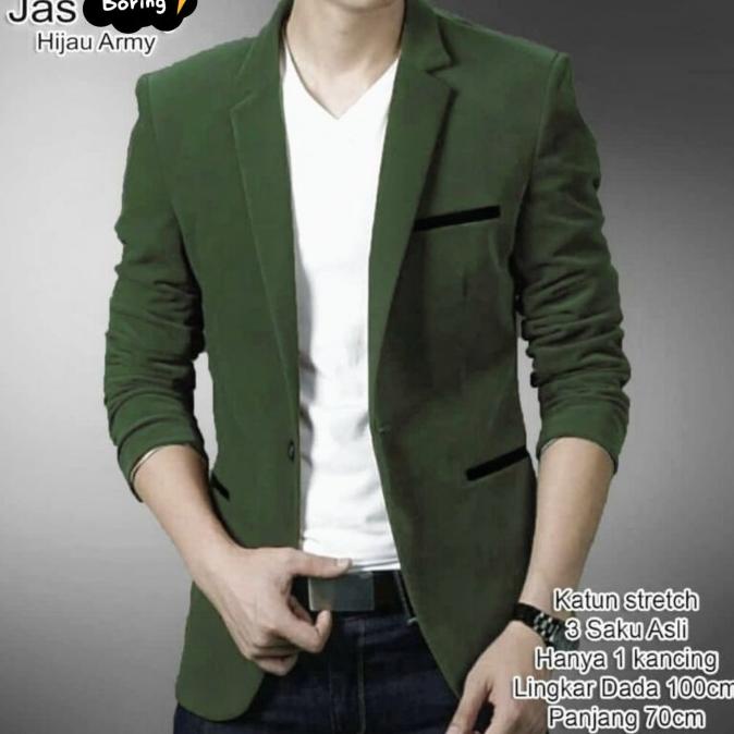 BAJU JAS BLAZER FASHION PRIA WARNA HIJAU ARMY MODEL KEKINIAN COWOK