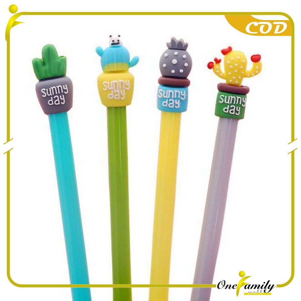 ONE-A16 Pulpen Gel Karakter Kaktus / Pena Kaktus / Bolpen Gel / Pulpen Lucu Unik Bentuk Pot Kaktus-3