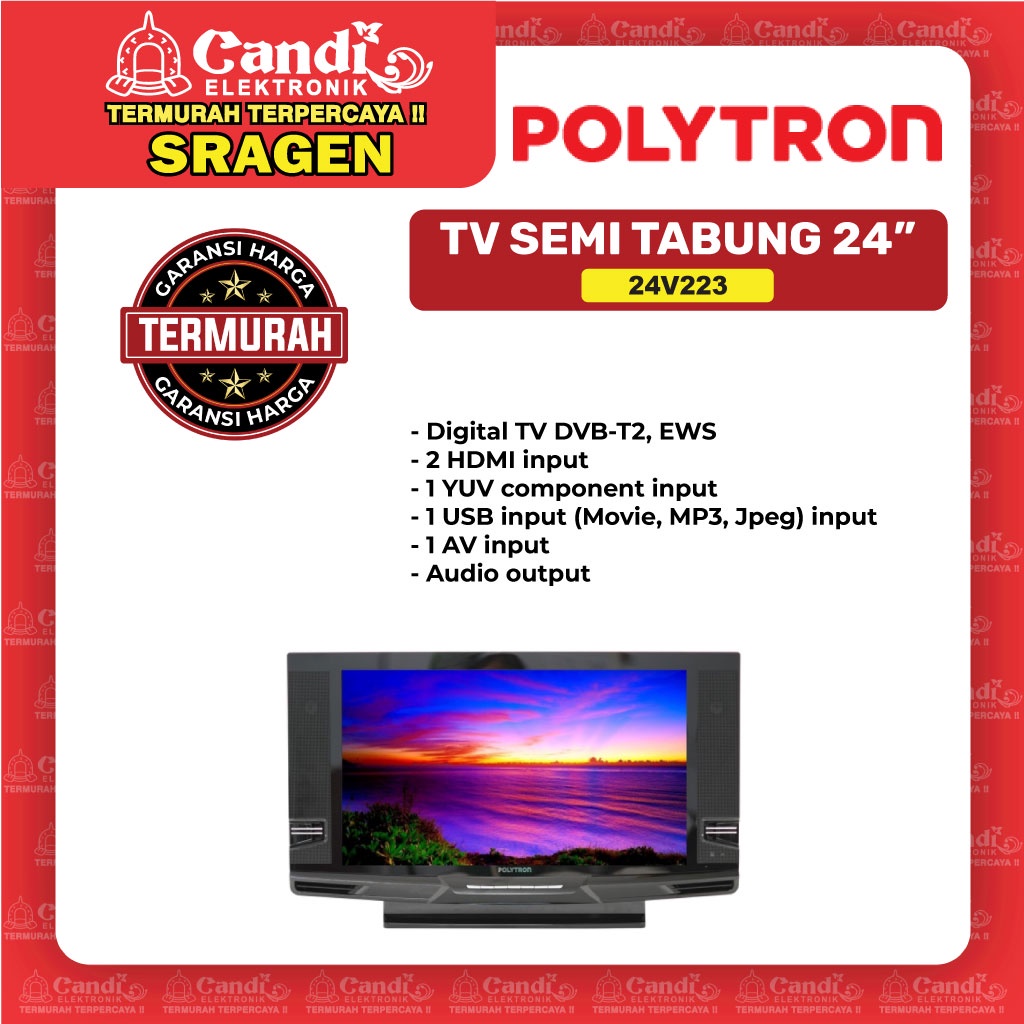 POLYTRON Tv Led Semi Tabung 24" Digital - 24V223