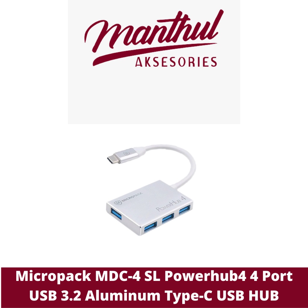 Micropack MDC-4 SL Powerhub4 4 Port USB 3.2 Aluminum Type-C USB HUB