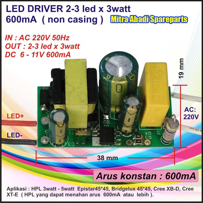 Dijual LED Driver  2 3  3W 3 Watt HPL 600 mA non Casing AC 220V Berkualitas
