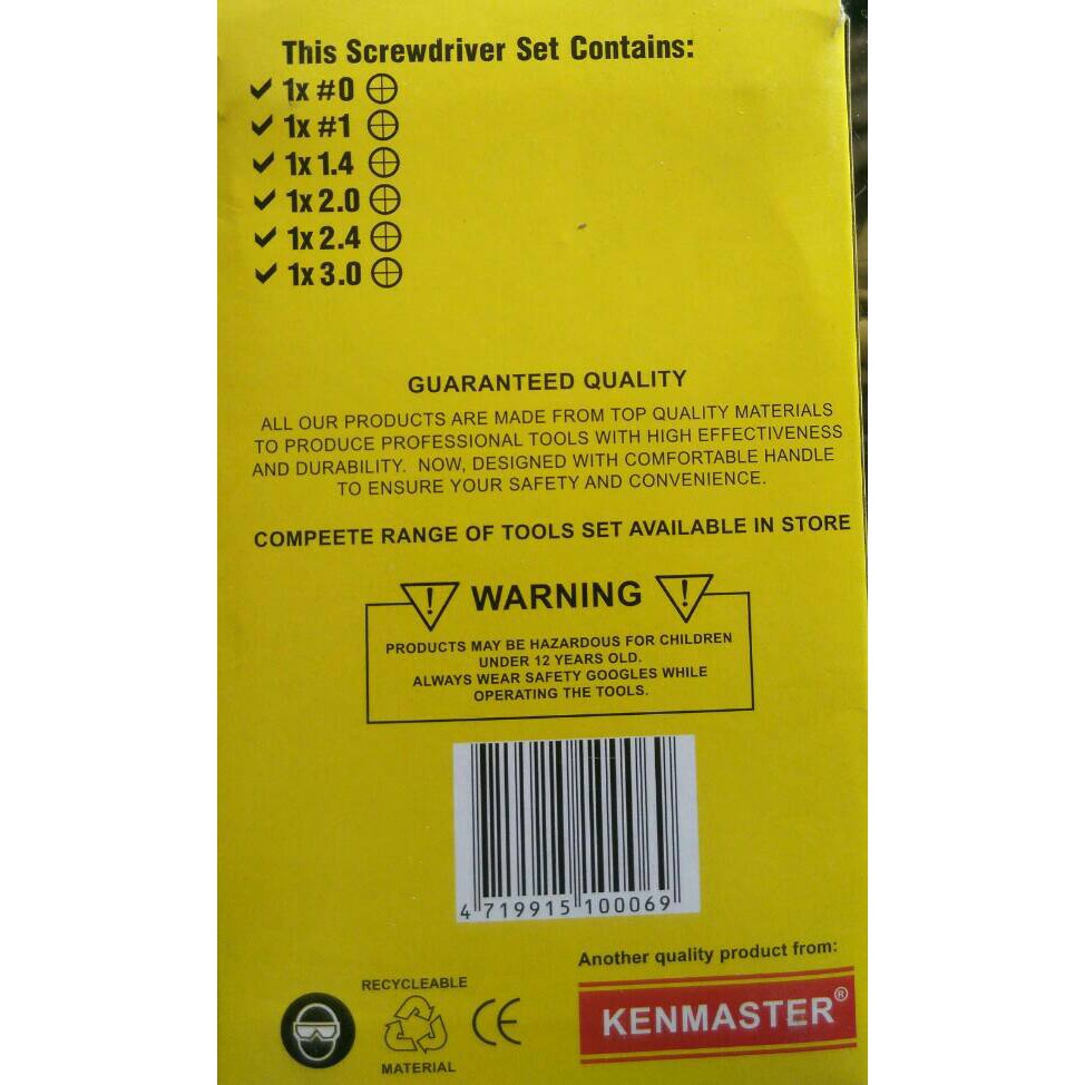 KENMASTER Precision Screwdriver Set 6pcs / Obeng Jam KENMASTER 6 pcs