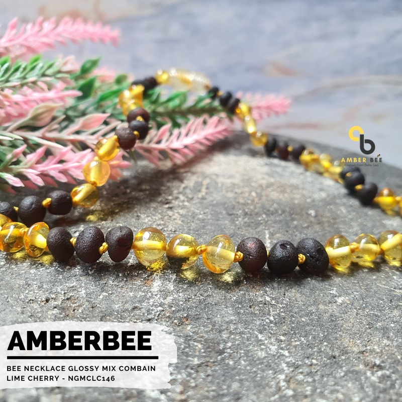 Kalung Amber Bayi Tumbuh Gigi Premium Mix Combain Lime Cherry NGMCLC146 by Amber Bee