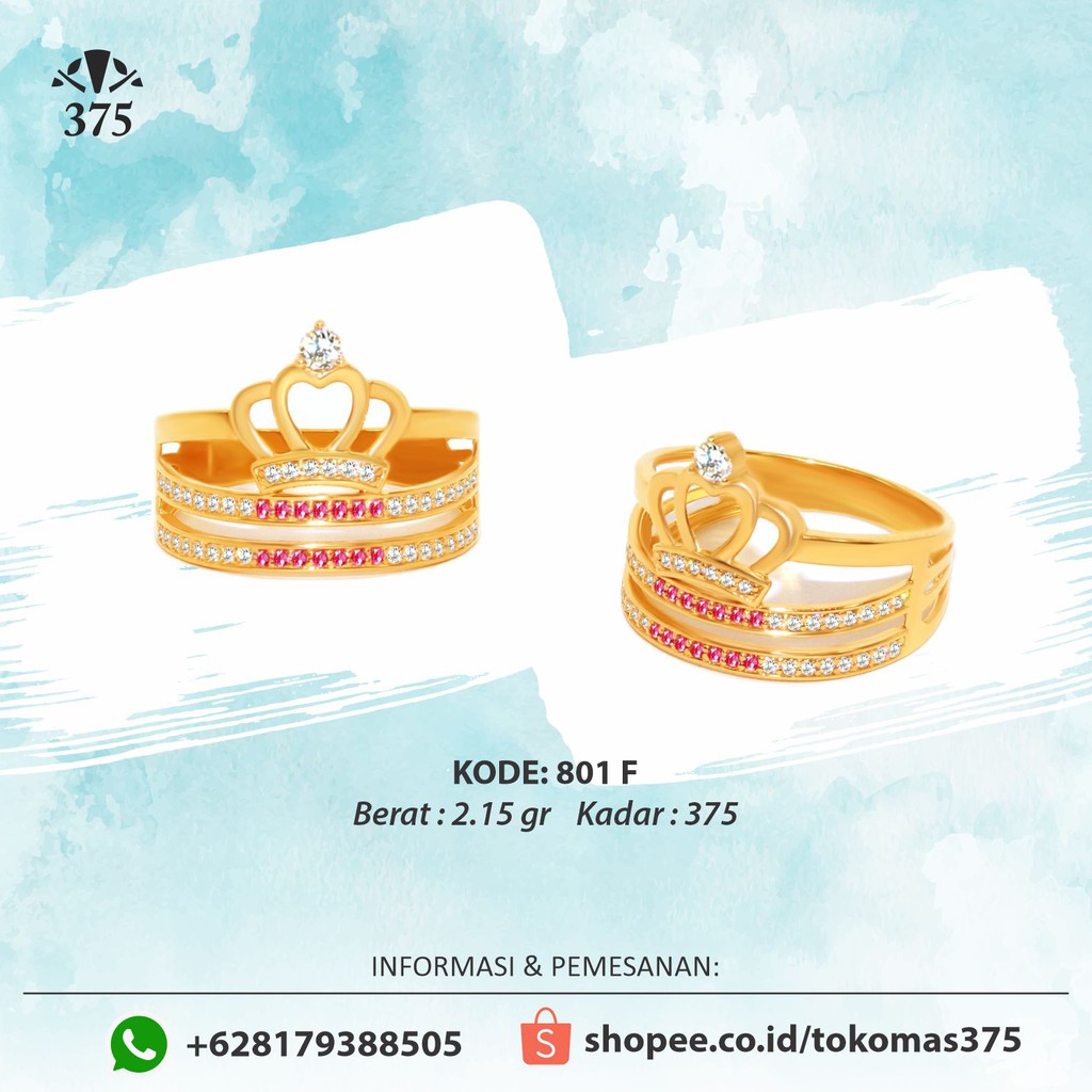 TM375 CINCIN MAHKOTA BATU WARNA EMAS ASLI