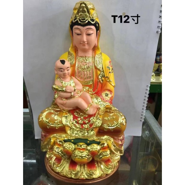 patung dewi kwan im gendong anak fiber 12 inch