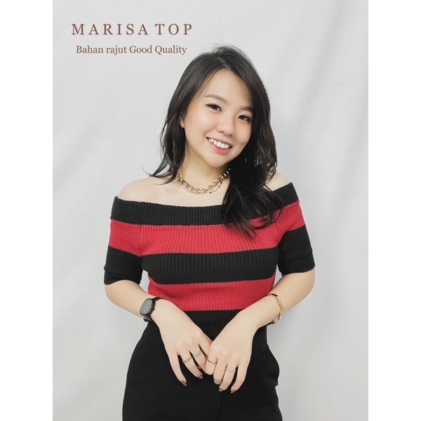 Marisa Top Rajut Sabrina Fashion Cewek Kekinian Baju Wanita