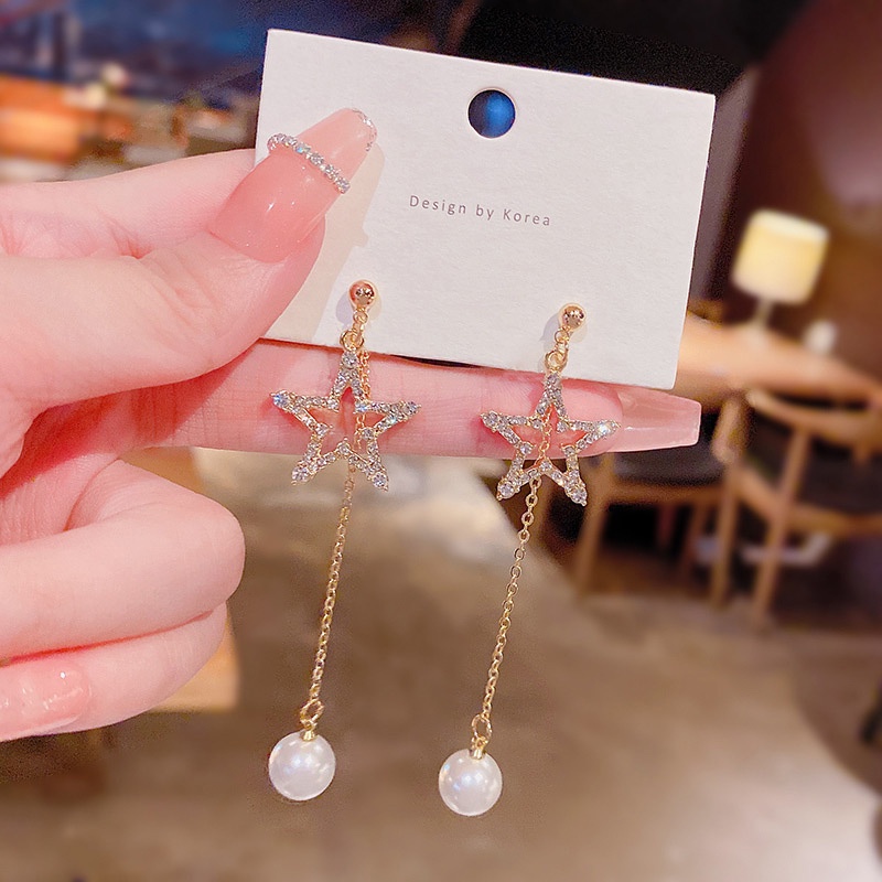 Anting Tusuk Gantung Bahan Sterling silver 925 Desain Bintang Hias Berlian Untuk Wanita