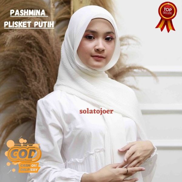 Jilbab Pashmina Plisket Ceruty Babydoll putih  Lidi FULL 175x75 Pashmina Plisket PUTIH  Full Lidi Ce