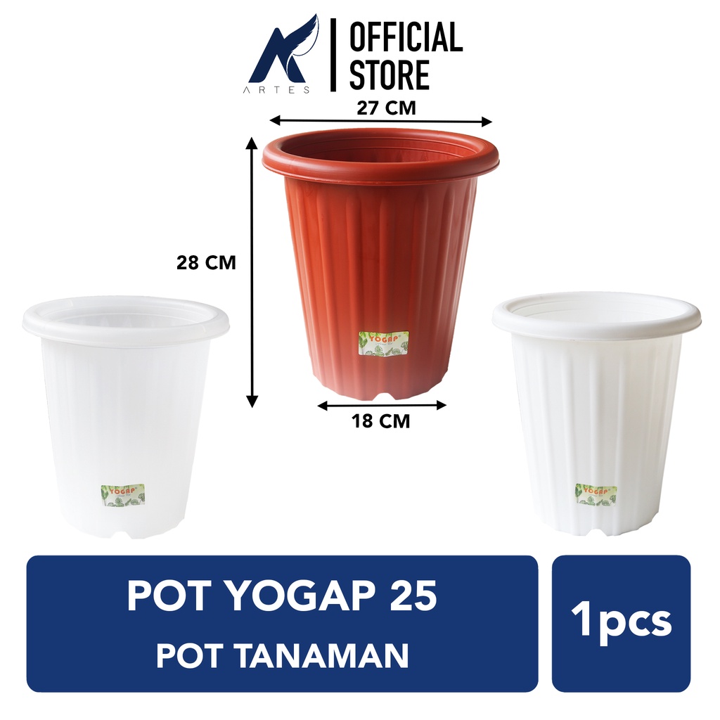 YOGAP POT-YPT 25 Plastik Tanaman Hias-Bunga-Daun-Sukulen-Kaktus Diameter 27 cm Coklat-Putih-Bening