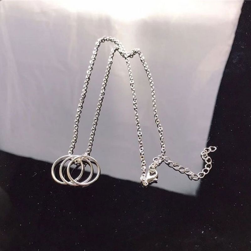 Kalung Rantai Korea Liontin Triple O Ring Minimalis Korean Necklace Gaya Punk