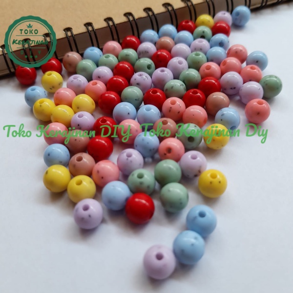 [50 Pcs] Mote Manik Susu Bintik 8mm Mote Bulat Bintik Bahan Kerajinan DIY