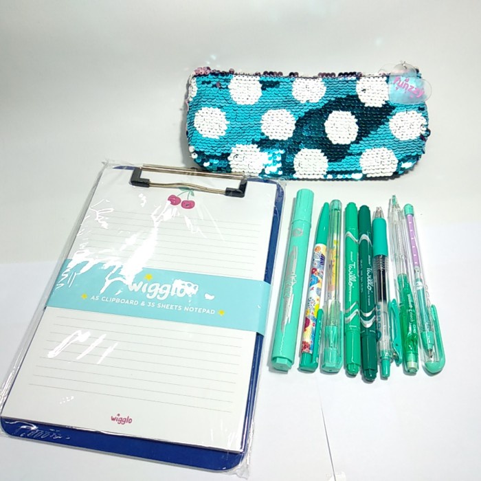 

(TERLARIS) PAKET CLIPBOARD WITH BLINK CASE - NOTEPAD SET A5 CHERRY NAVY + PENCASE - Biru
