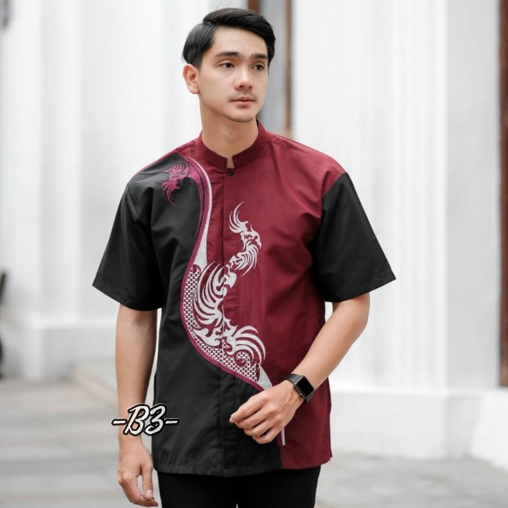 Baju Koko Kurta Bordir Dewasa Lengan Pendek Matt Katun