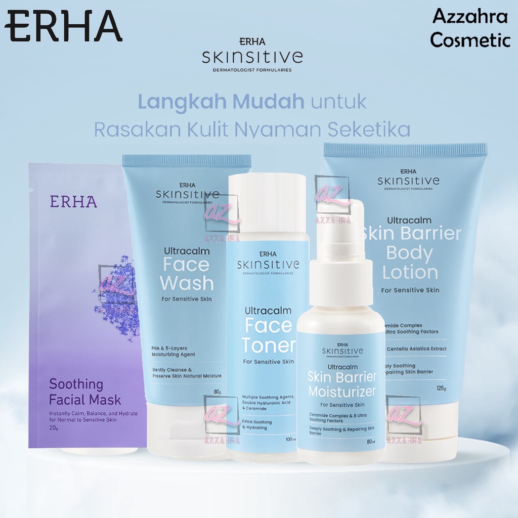 ERHA Skinsitive Ultracalm Face Wash | Face Toner | Body Lotion | Skin Barrier Face Moisturizer | Soothing Facial Mask