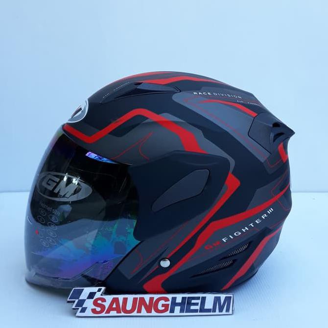 TRUSTED SELLER HELM GM FIGHTER MOTIF GV2 BLACK DOFF / RED DISKON