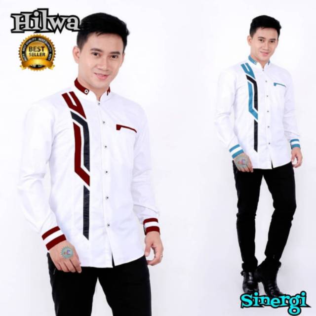 Baju Koko Dewasa Putih Lengan Panjang Koko Kombinasi Koko Baju Koko Pria  Kemeja Koko Pria Dewasa