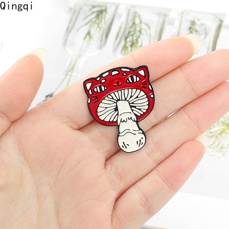 Bros Pin Enamel Bentuk Kartun Hewan Kucing Jamur Untuk Hadiah Anak