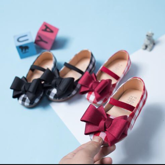 Sepatu Anak Pita Motif Kotak-Kotak/Sepatu Anak Perempuan