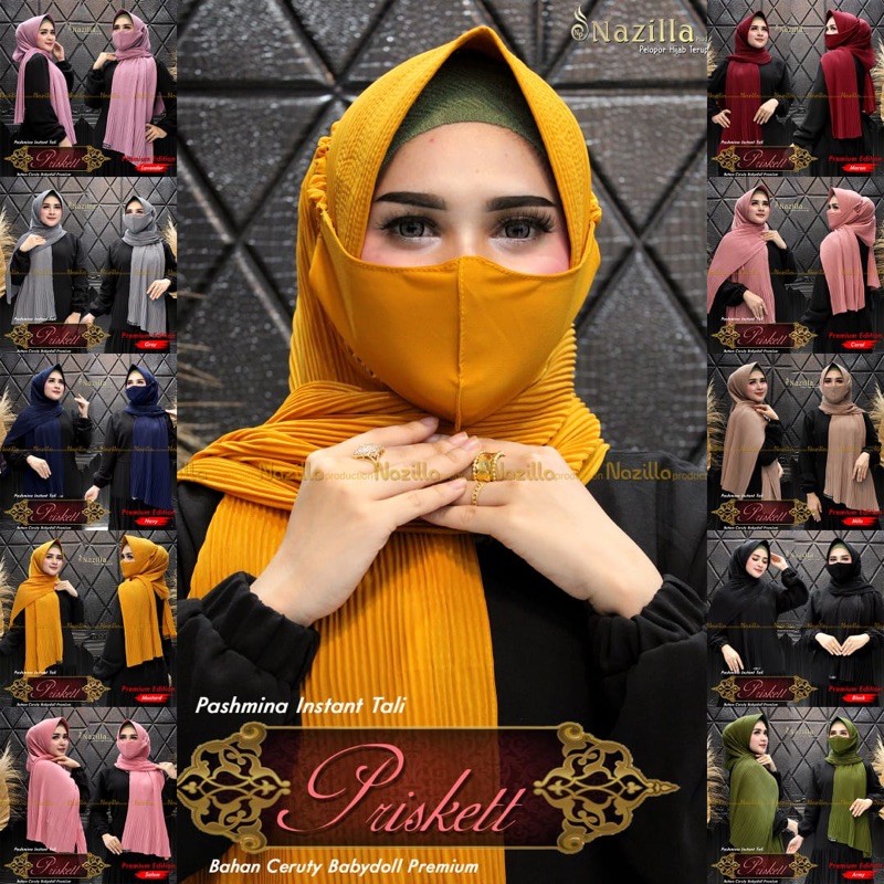 Hijab Pasmina Instant Tali Soft Pad Plisket Original Nazilla