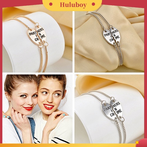 Hu Hu Hu Hu Hu Alat Bantu Pasang Kacamata♡ 2pcs Gelang Rantai Bentuk Hati Tulisan Partners Sisters Untuk Wanita