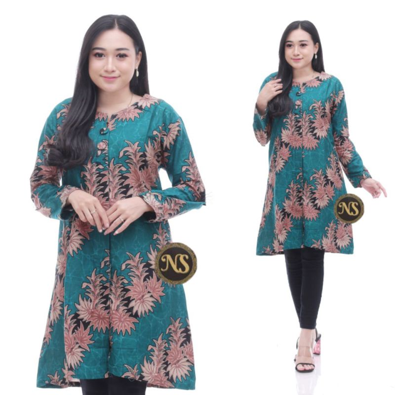 Riskymabatik || Batik Couple Batik Couple Modern Baju Batik Couple Batik Tunik Couple-T.kancing toska