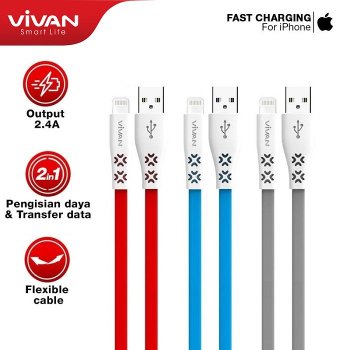 VIVAN Kabel Data CTL100 Cable Data 2.4A 1M Fast Charging Lighting For